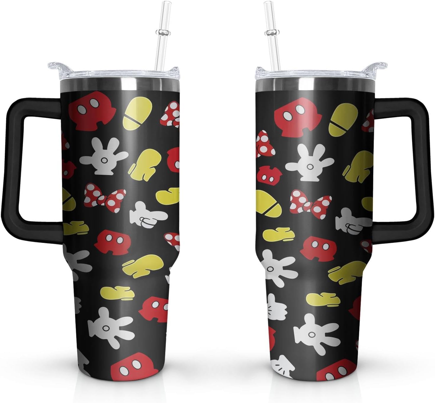 Vaso Tumbler de Ratón de Dibujos Animados de 40 Oz con Tapa y Pajita de Acero Inoxidable Aislado con Asa Lazo Taza de Café de Viaje - Regalo de Cumpleaños, Navidad