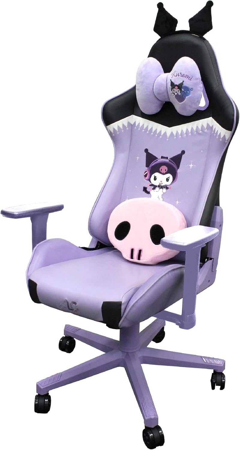 Allone Gaming Chair Sanrio Characters Kuromi 26.4×26.4×48.8 inches, Purple, e-sports, Infinite Reclining Function, Adjustable Height, Removable Headband, Lumbar Support, and Headrest, Cute, ALG-GMCKU