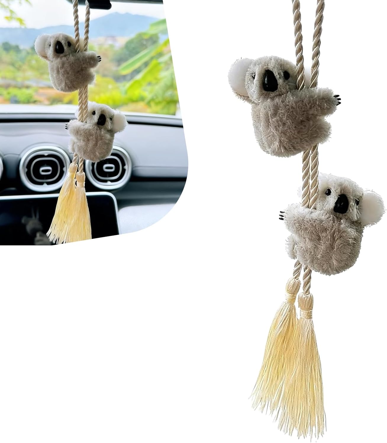 2 adornos colgantes de koala oscilante, colgante de felpa para espejo retrovisor, divertidos accesorios de decoración del interior del automóvil, universales para mujeres y hombres (gris y