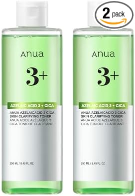 Anua Tónico aclarante de ácido azelaico 3 CICA, tónico facial exfoliante diario con salicílico, para calmar y claridad de la piel, cuidado de sebo y manchas, adecuado para pieles sensibles, cuidado de la piel coreano, 8.45 onzas líquidas