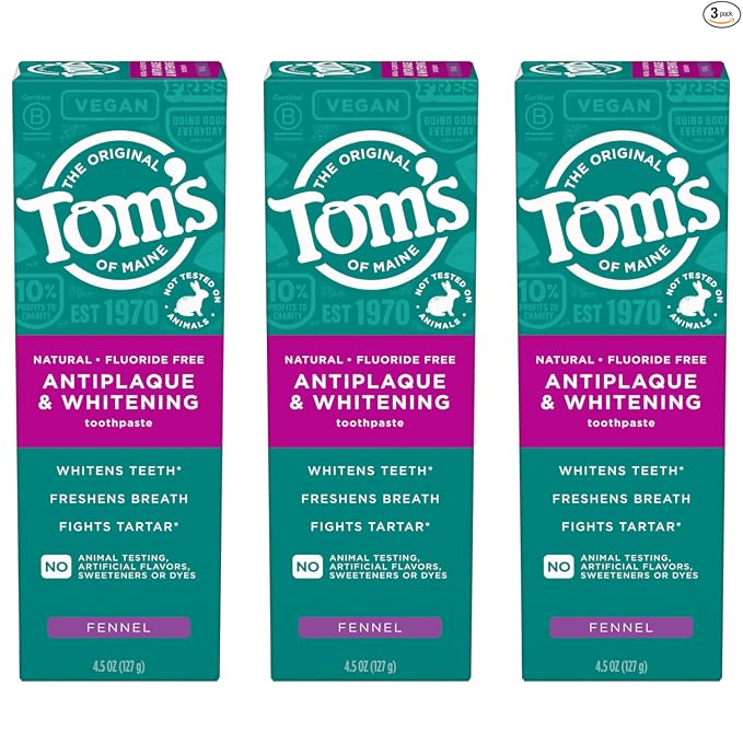 Pasta dental sin fluoruro de blanqueamiento y antiplacas de Tom's of Maine.