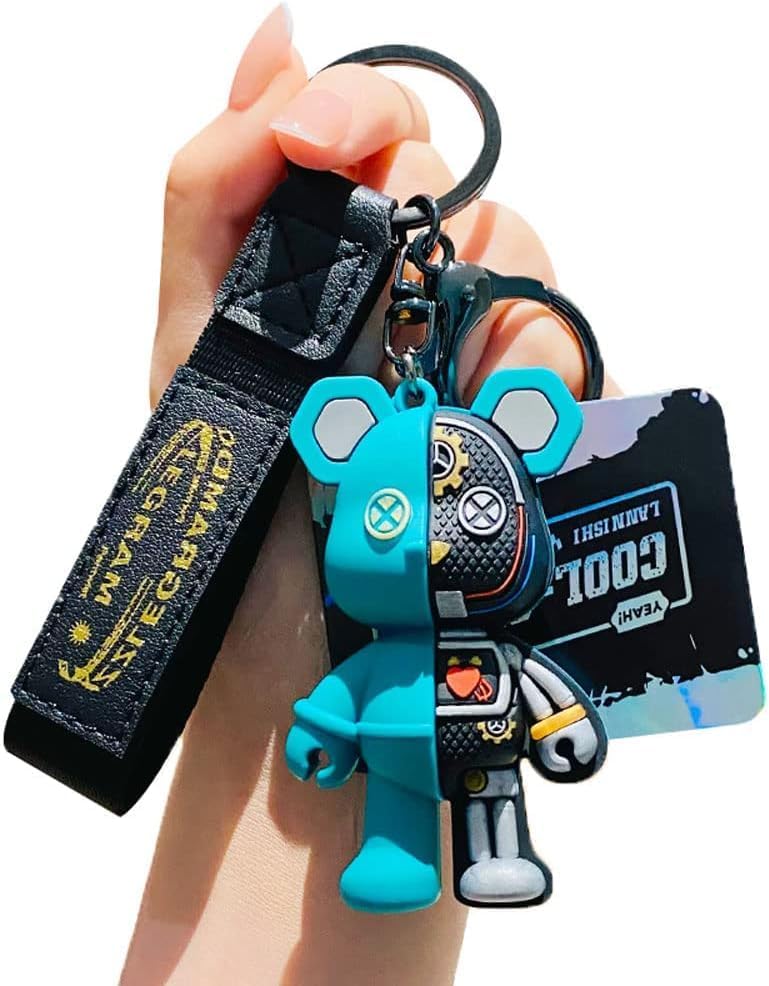 [AIXUAN] Men Women Boys Girls Cool Semi Machine Body Standing Bear Keychain Christmas Gift Animal Pendant Metal Keychain (Black)