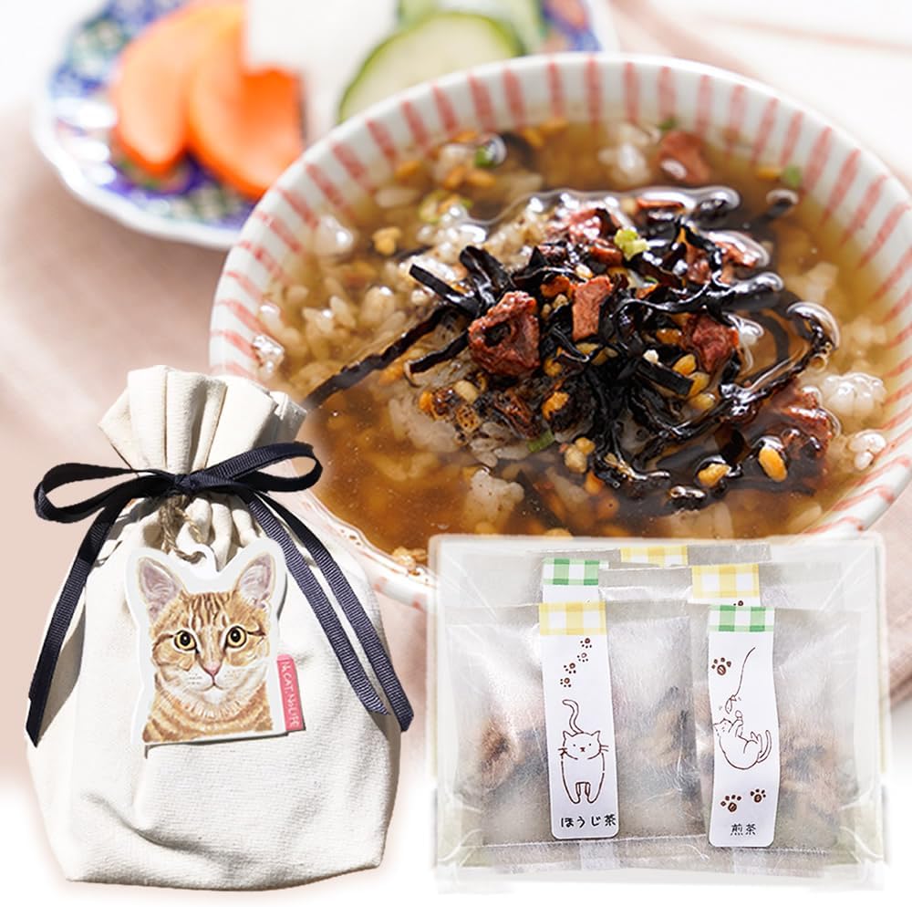 【Taru no Aji】Cat Lovers' Gift Set: Tea-Soaked Nyanko BOX with Kishu Nanko Plum Pickled Plums and Deep Koji Dashi Flavored, Additive-Free Tea-Soaked Seasoning, Kishu Nanko Plum Tea-Soaked with Hojicha