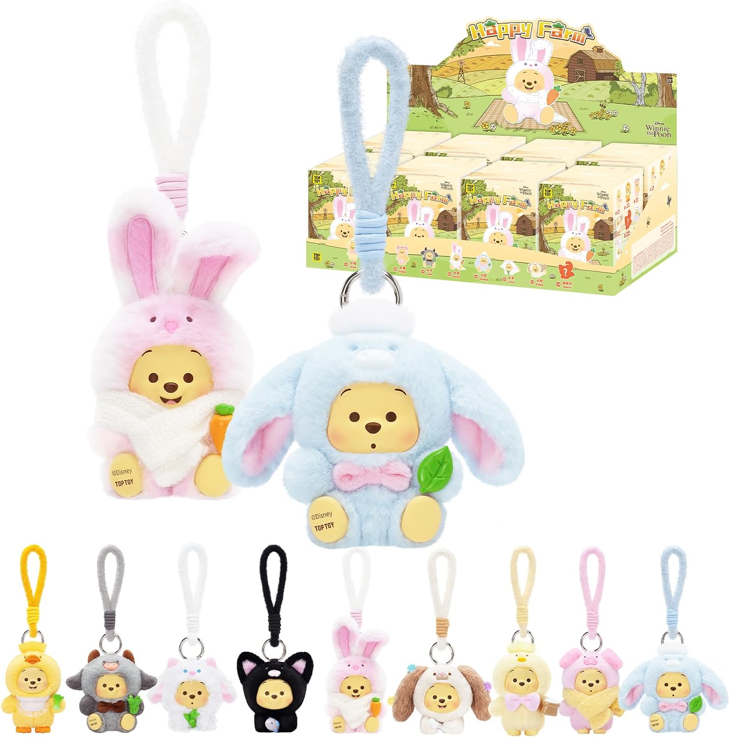 TOP TOY Disney Winnie the Pooh Happy Farm Plush Pendant Series [1 Piece] Blind Box Figure Plastic Model Premium Toy Soft Vinyl Birthday Present Winnie the Pooh Character Collector