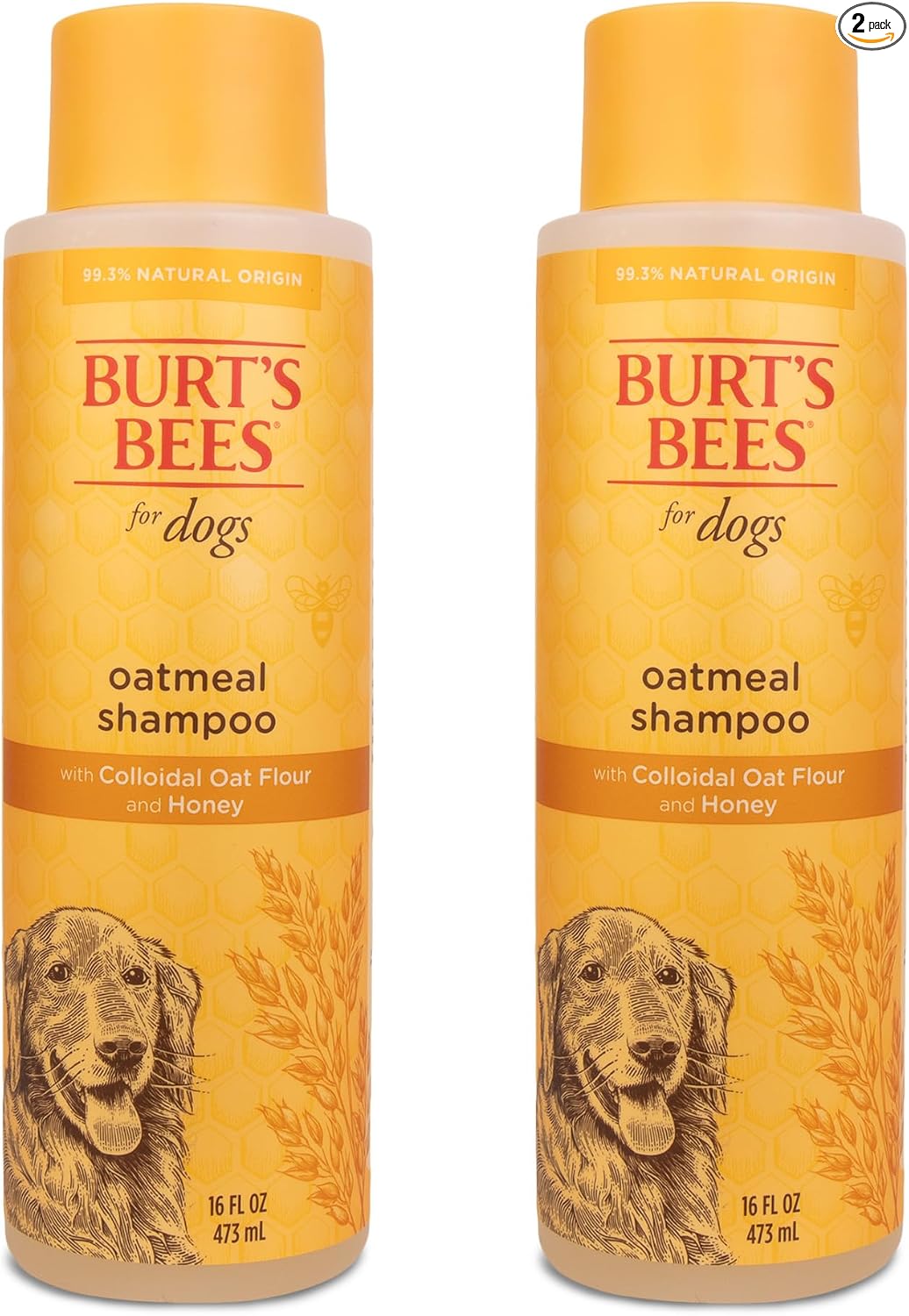 Burt's Bees for Pets Champú de avena para perros con harina de avena coloidal y miel, 2 unidades, fórmulas de origen 95% natural, champú para perros - 2 unidades, 32 onzas