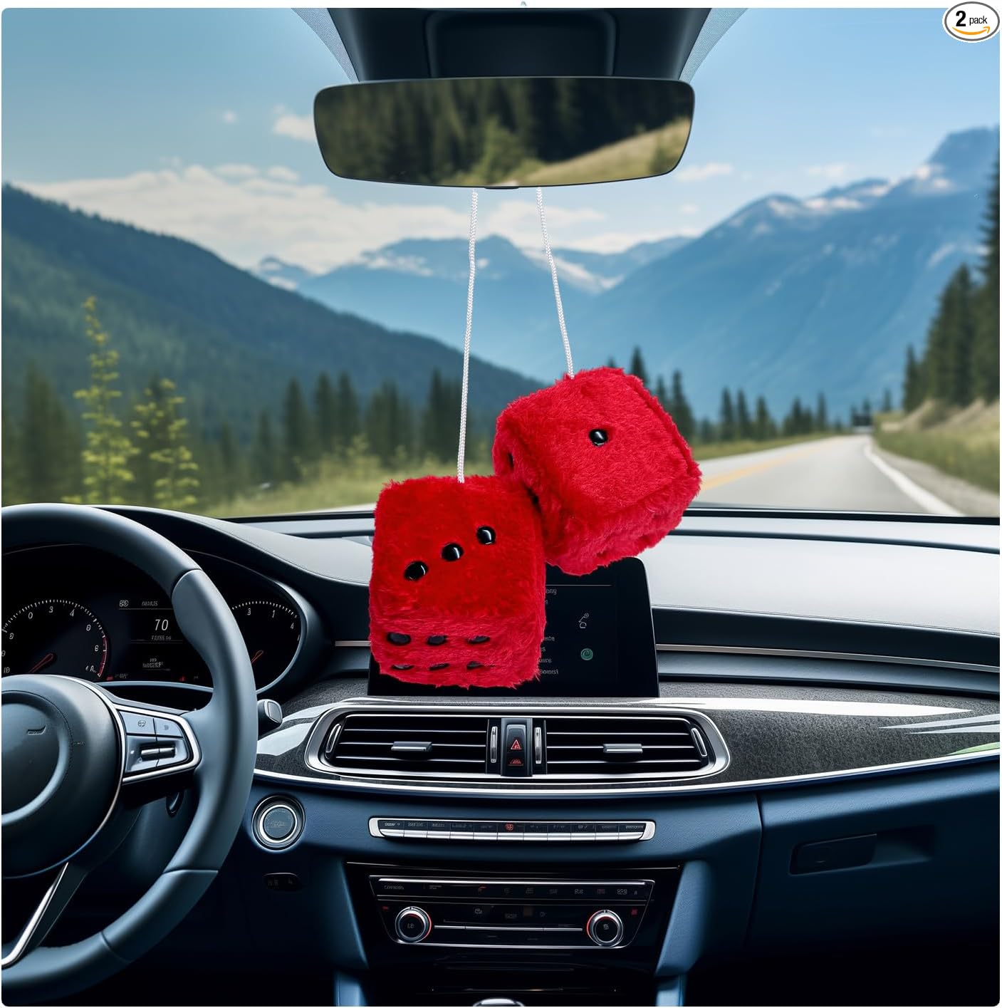 Par de dados de felpa mullidos para automóvil, 3 pulgadas, retro, cuadrado, espejo retrovisor, adorno colgante con puntos, dados de felpa suave, para pareja, bonita decoración de espejo para