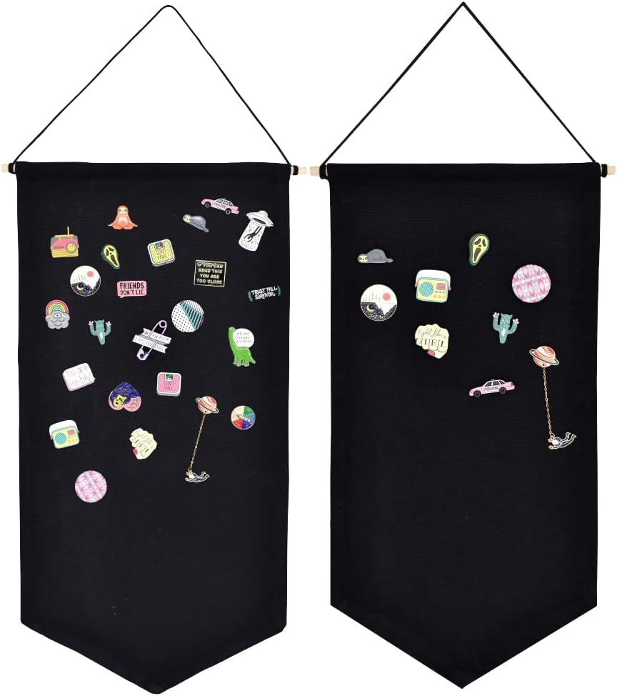 2 piezas organizador de broches para colgar en la pared, soporte de exhibición de joyas de lienzo, soporte para pines de esmalte, soporte para colgar banderines, organizador de aretes y