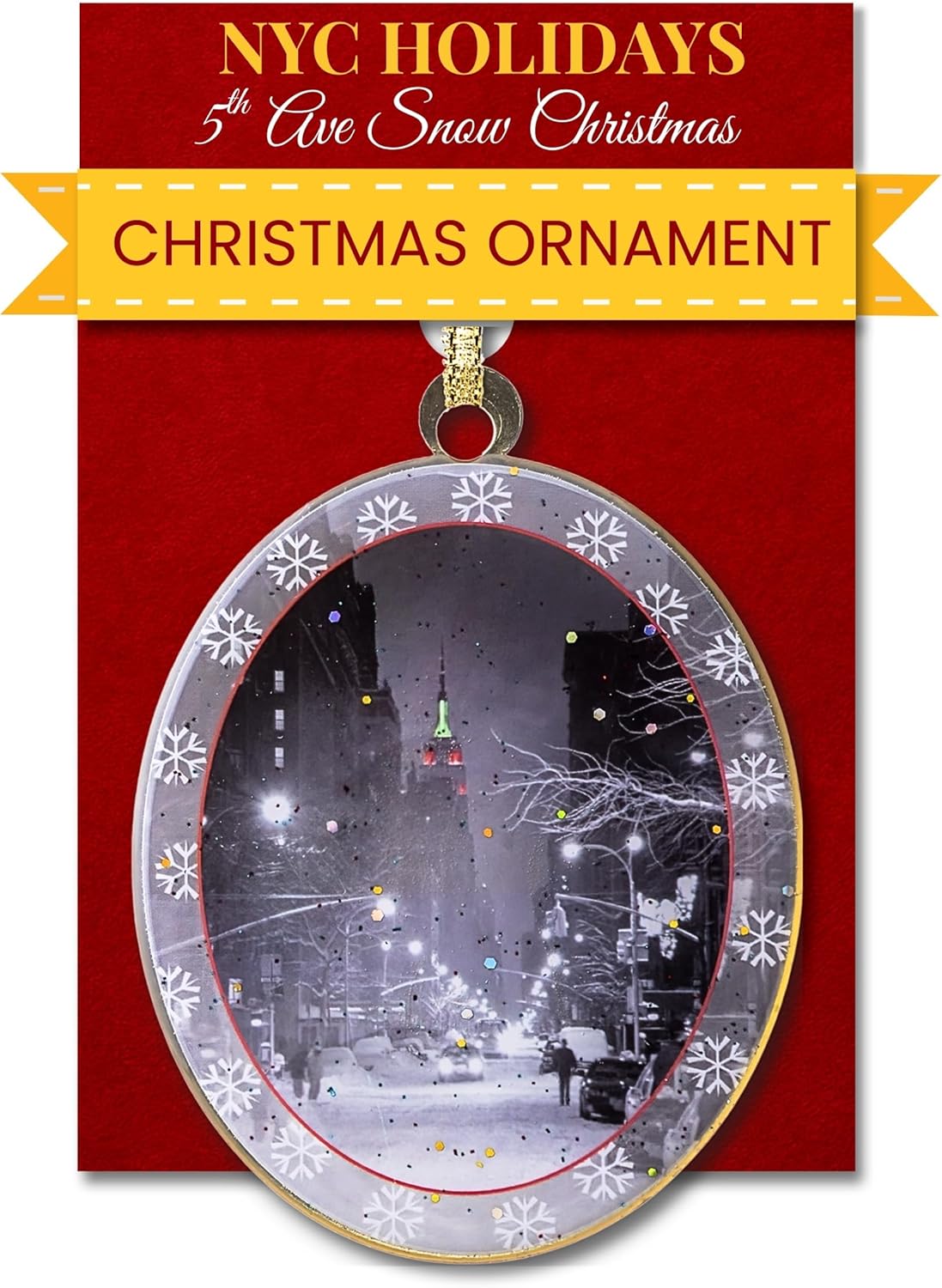 Adorno Love Bridge in Central Park Winter New York, coleccionable de Navidad de Nueva York, latón de doble cara con purpurina y epoxi, caja de regalo, 2.5 x 3 pulgadas por ArtMalore