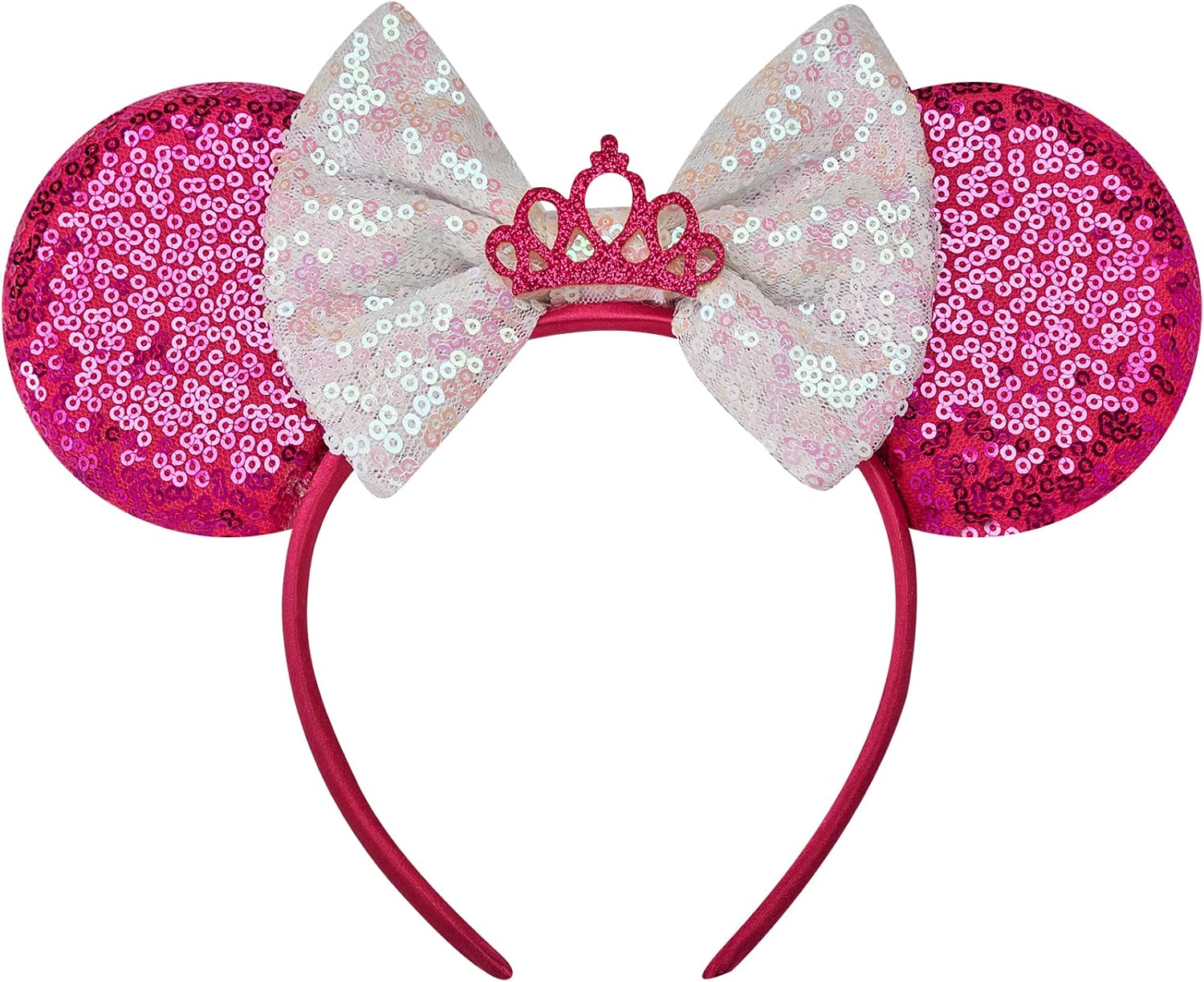 Eisyaa Diadema de orejas de ratón, orejas de ratón rosas con lentejuelas para mujeres y niñas, diadema de lazo brillante para decoración de fiesta de disfraces de cosplay
