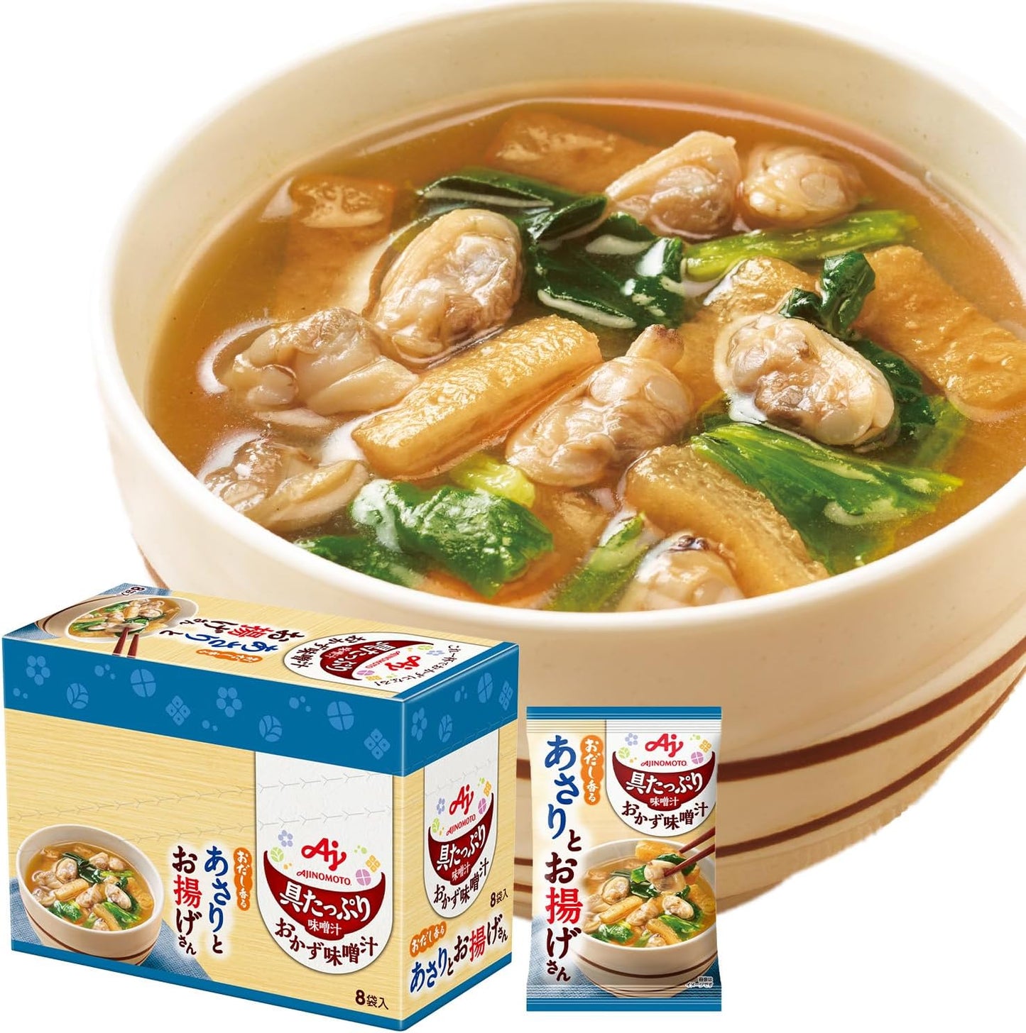 Tasty Miso Soup with Plenty of Ingredients Ajinomoto Side Dish Miso Soup with Clams and Tofu 8 Packs Freeze-Dried Instant Miso Soup Instant Plenty of Ingredients Vegetables Instant