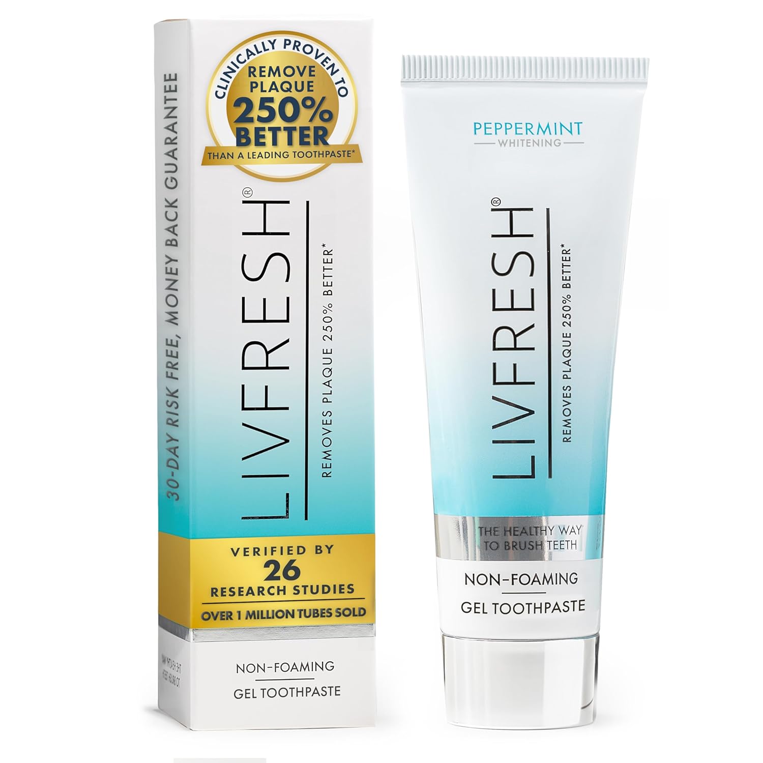 LivFresh Gel de pasta de dientes, clínicamente probado para eliminar la placa un 250% mejor, mejora la salud de las encías un 190% mejor, previene y reduce el sarro, refresca el aliento, gel dental
