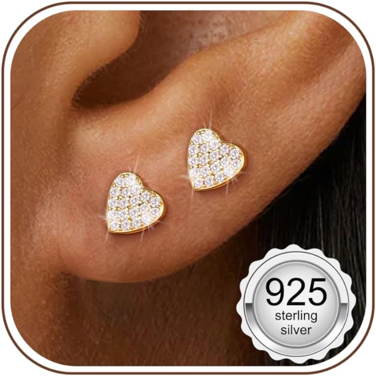 Adramata 925 Sterling Silver Earrings Women Girl Small Earrings Cubic Zirconia Hypoallergenic Piercing Ear Helix Tragus Earring Women Silver/Gold