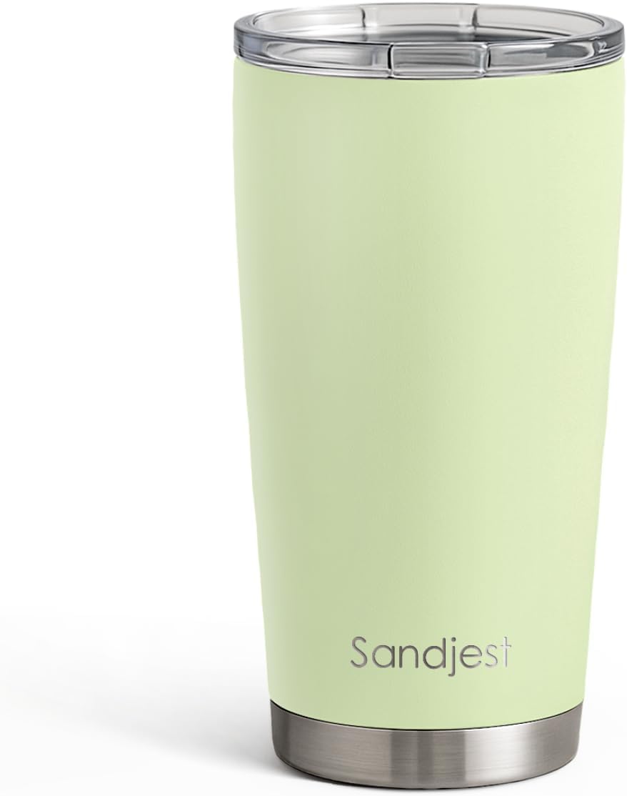 SANDJEST Vaso de acero inoxidable de 20 onzas, taza aislada al vacío de doble pared con tapa, taza de café de viaje para mujeres, niñas, amigos, hermanas, cumpleaños, Navidad (turquesa pálido)