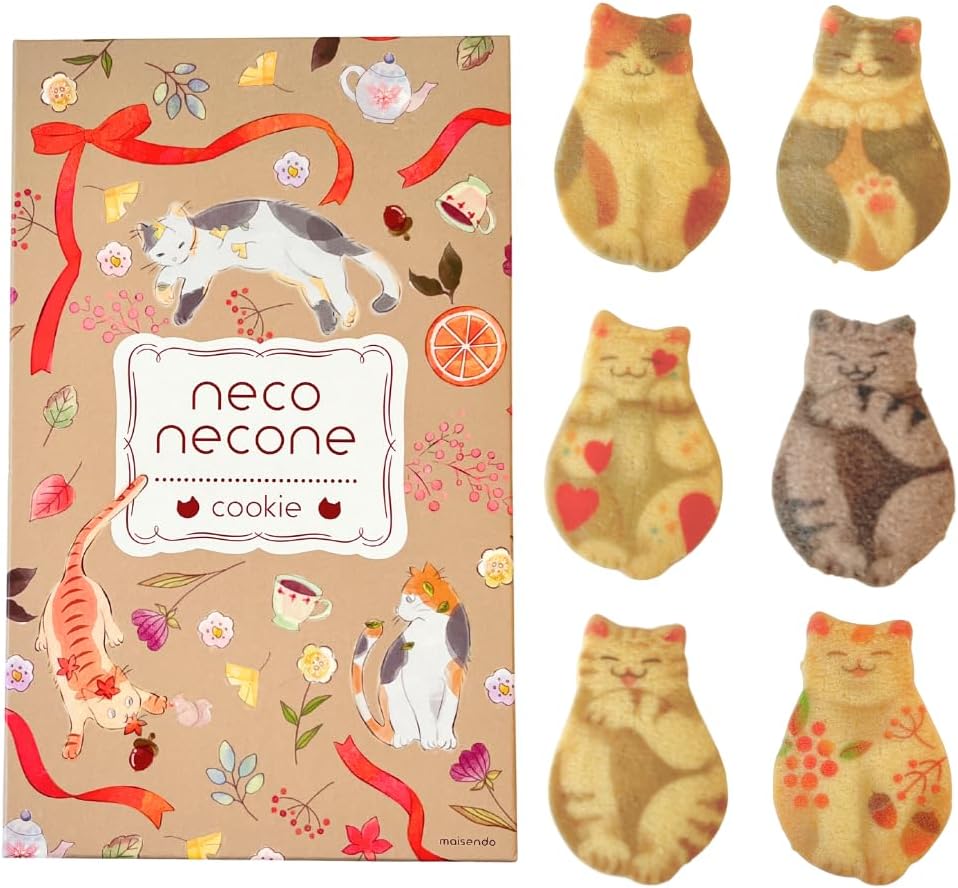 Neconecone Cat Cookie Snacks, Cute Cat Gift, Kyoto Souvenir (10 pieces) [Carefully Packed to Prevent Breaking] (Pink)