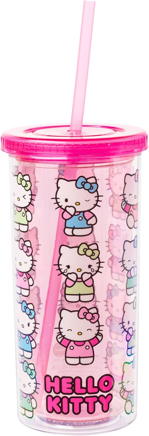 Silver Buffalo Disney Lilo and Stitch Ohana - Vaso de plástico con tapa y pajilla, 32 onzas