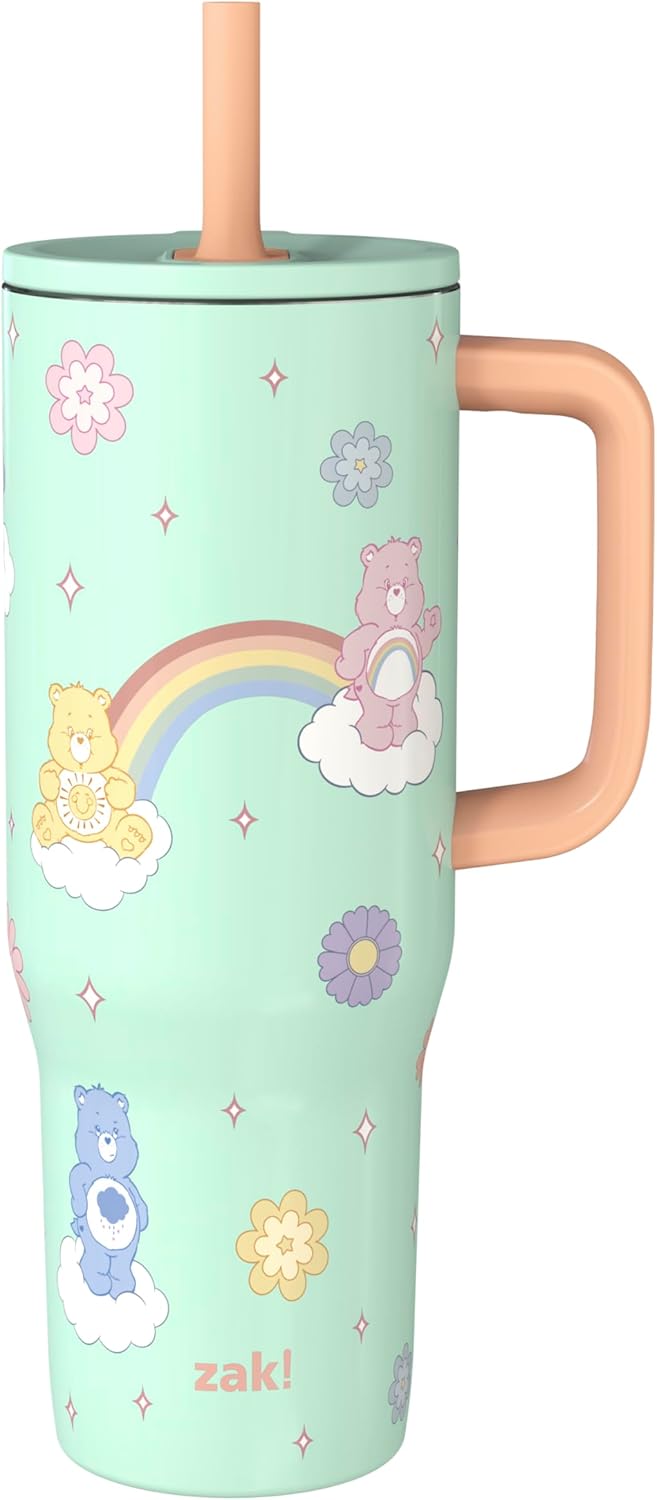 Zak Designs Disney Sutton Taza de viaje para llevar contigo, de 30 onzas, de acero inoxidable con aislamiento al vacío, con popote de silicona y asa para bebidas frías (dibujo de Mickey Mouse)