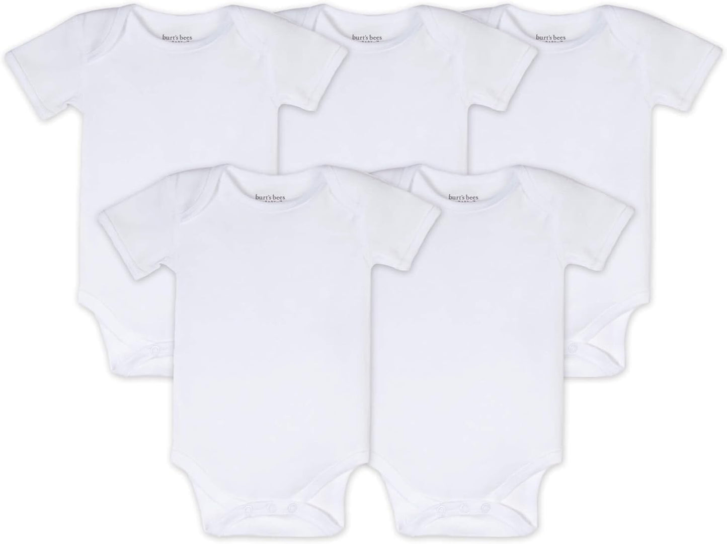 Burt's Bees Baby Body unisex, ropa de dormir orgánica de manga corta, paquete de 5 | Essential baby bodysuit pack featuring an easy-on and off lap-shoulder neck design for stress-free daily outfitting