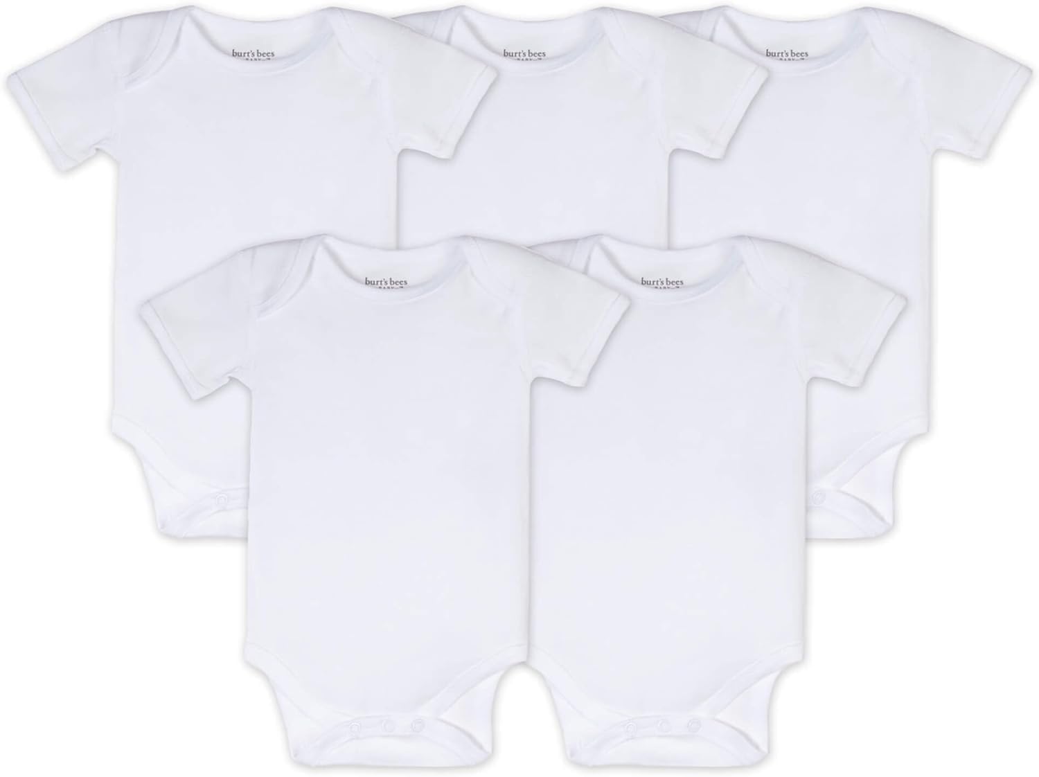 Burt's Bees Baby Body unisex, ropa de dormir orgánica de manga corta, paquete de 5 | Essential baby bodysuit pack featuring an easy-on and off lap-shoulder neck design for stress-free daily outfitting
