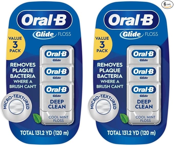 Oral-B Glide - Hilo dental resistente a las trituraciones, suave con las encías, cera natural, se desliza suavemente, sabor a menta fría, 40 M, 3 unidades