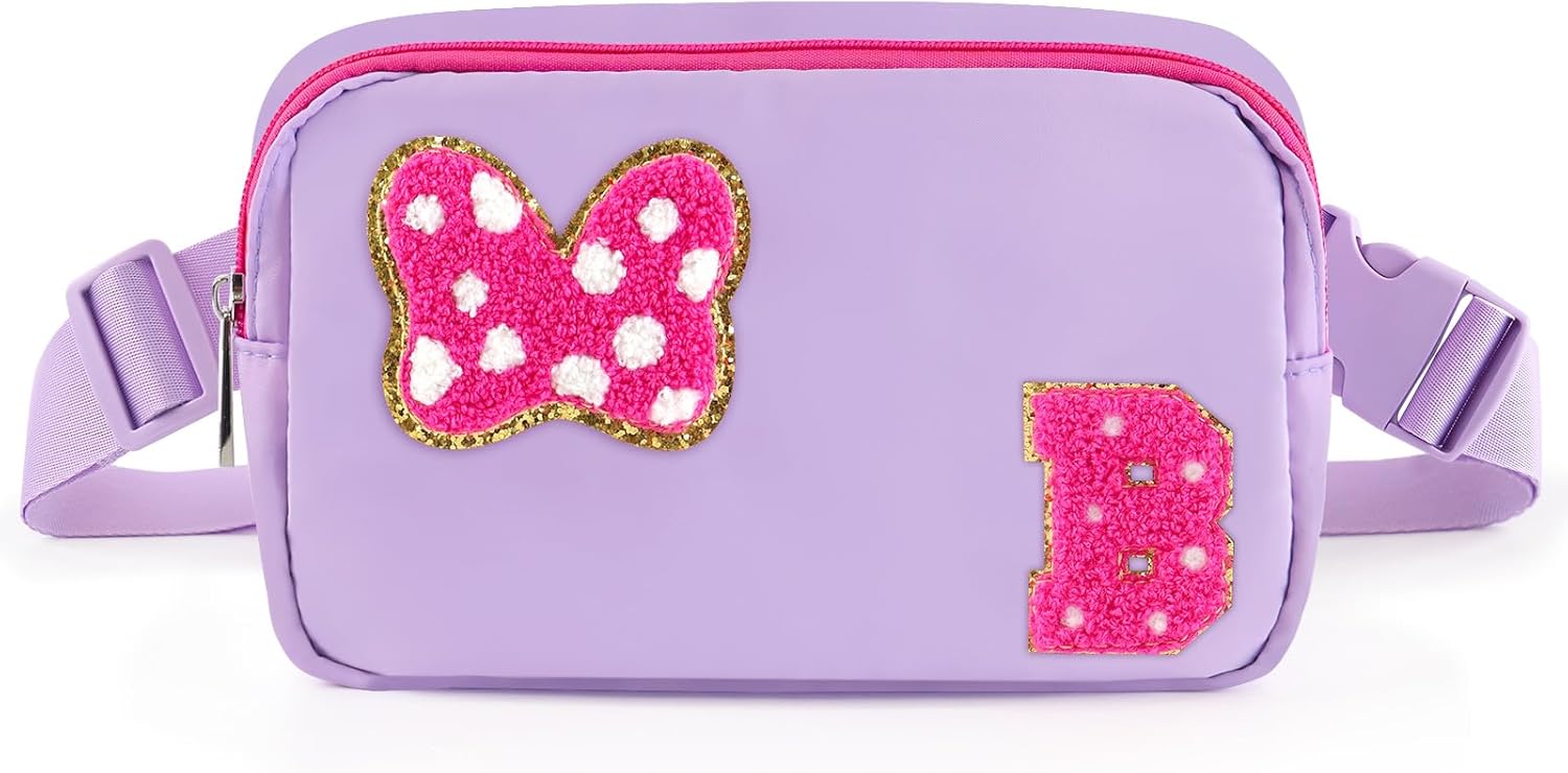 Riñonera con Lazo de Letra Inicial de Chenilla, Bolsa Cruzada Impermeable para Parque, Regalos de Navidad y Cumpleaños para Niñas Adolescentes, Hijas, Mujeres, Niños, Adultos, Linda Bolsa de Cinturón