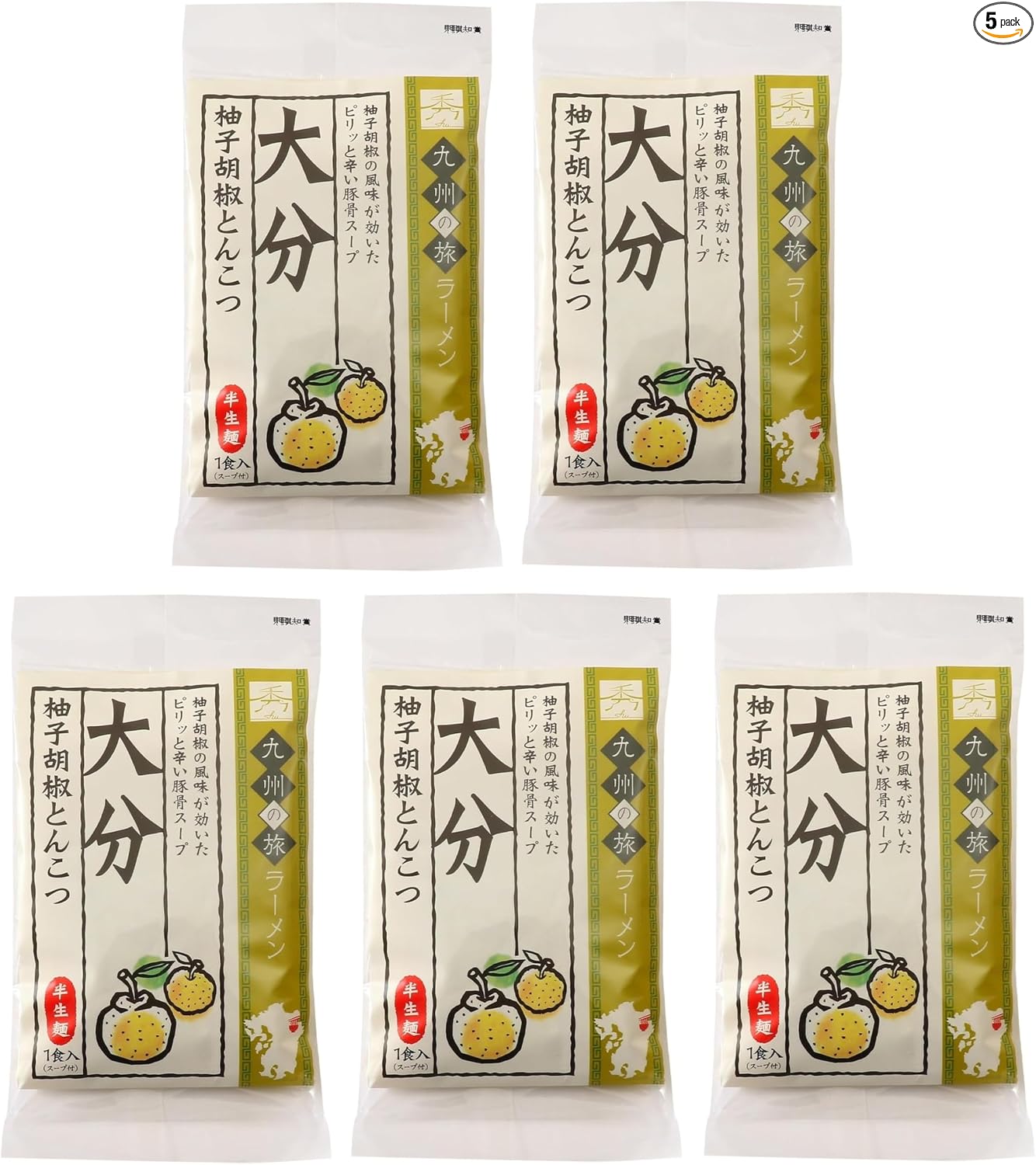 Mirokuya Shuomen Koubou Kyushu Travel Ramen Oita Yuzu Pepper Kotsu Ramen, 1 Serving (3.2 oz (90 g), Soup 1.3 oz (37 g) x 2 Bags, Instant, Semi-Raw Noodles, Local Ramen, Easy and Easy