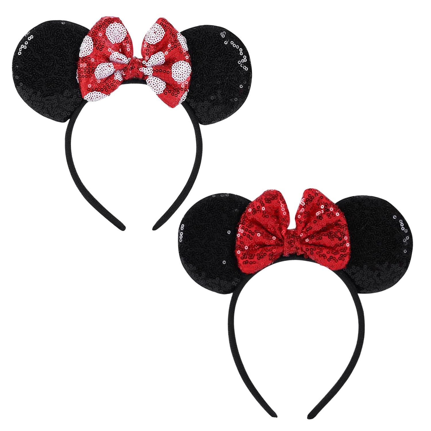 2 piezas de diademas con orejas de ratón y lentejuelas rojas, diademas con arcos brillantes, una adición perfecta a tus accesorios esenciales de viaje para mujeres, niñas, decoración de