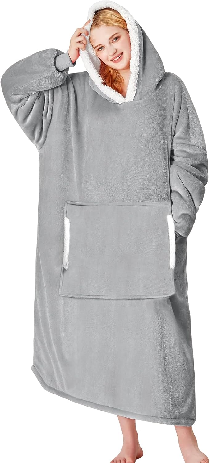 yescool - Cobija con capucha, sudadera de franela de forro polar sherpa para adultos, mujeres y hombres, talla única