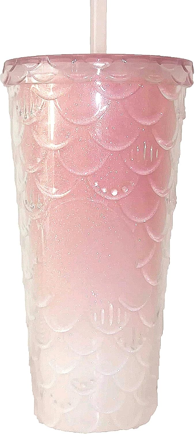 Vaso con Tachuelas con Pajita, Vasos con Tapas y Pajitas, Vaso Rosa con Pajita, Vaso Texturizado Sin BPA de Plástico de Doble Pared para Café Helado, Bebidas Frías o Agua 24 oz