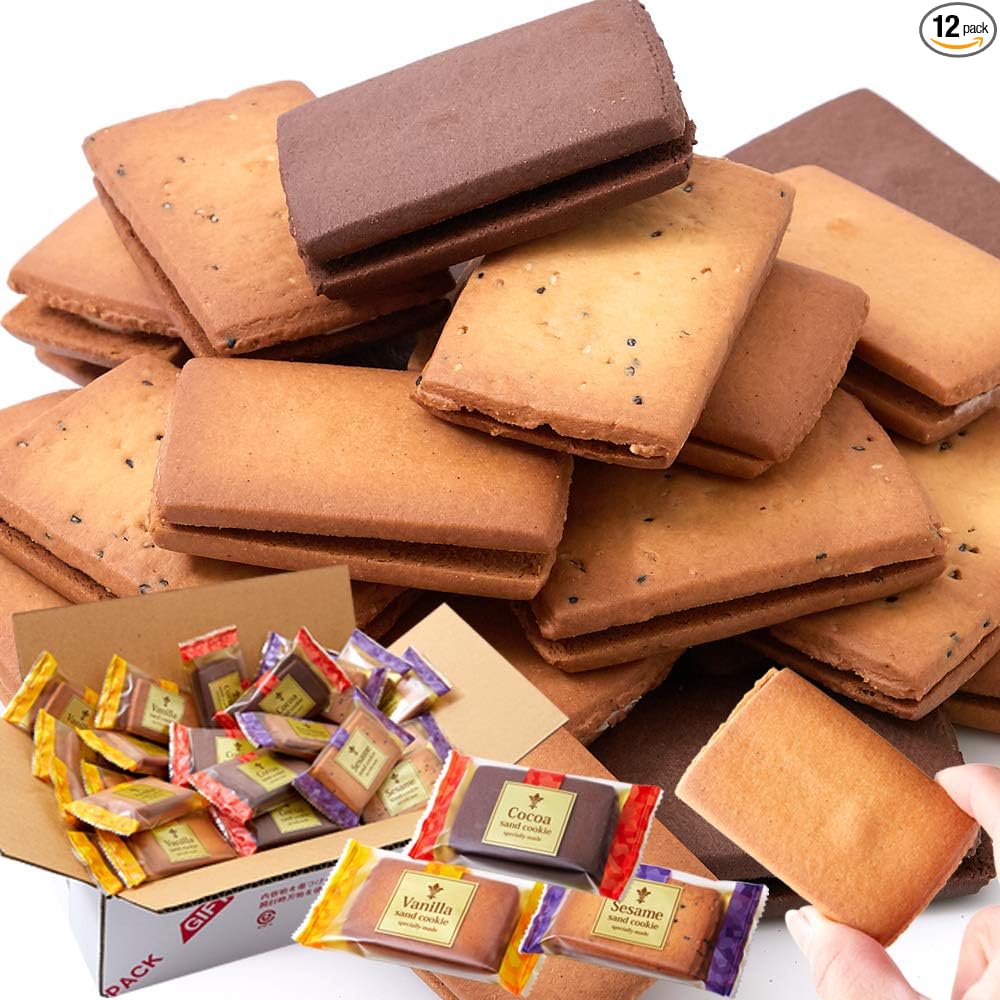 Natural Life Cream Sand Cookies, 3 Types, 27 Pieces (9 Sheets of Each Flavor), Vanilla, Cocoa, Sesame, Individually Packaged, Souvenir, Gift, Made in Japan, Crispy, Sweets, Cookies, Treats