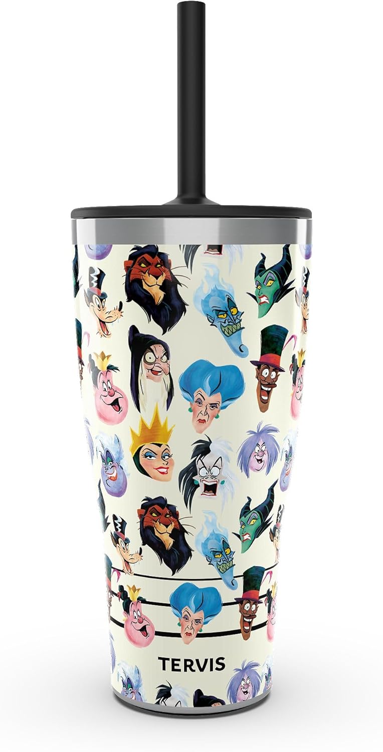 Tervis Traveler Disney - Villanos Retrato Vaso aislado de triple pared para viajes, mantiene las bebidas frías y calientes, 20 onzas, acero inoxidable