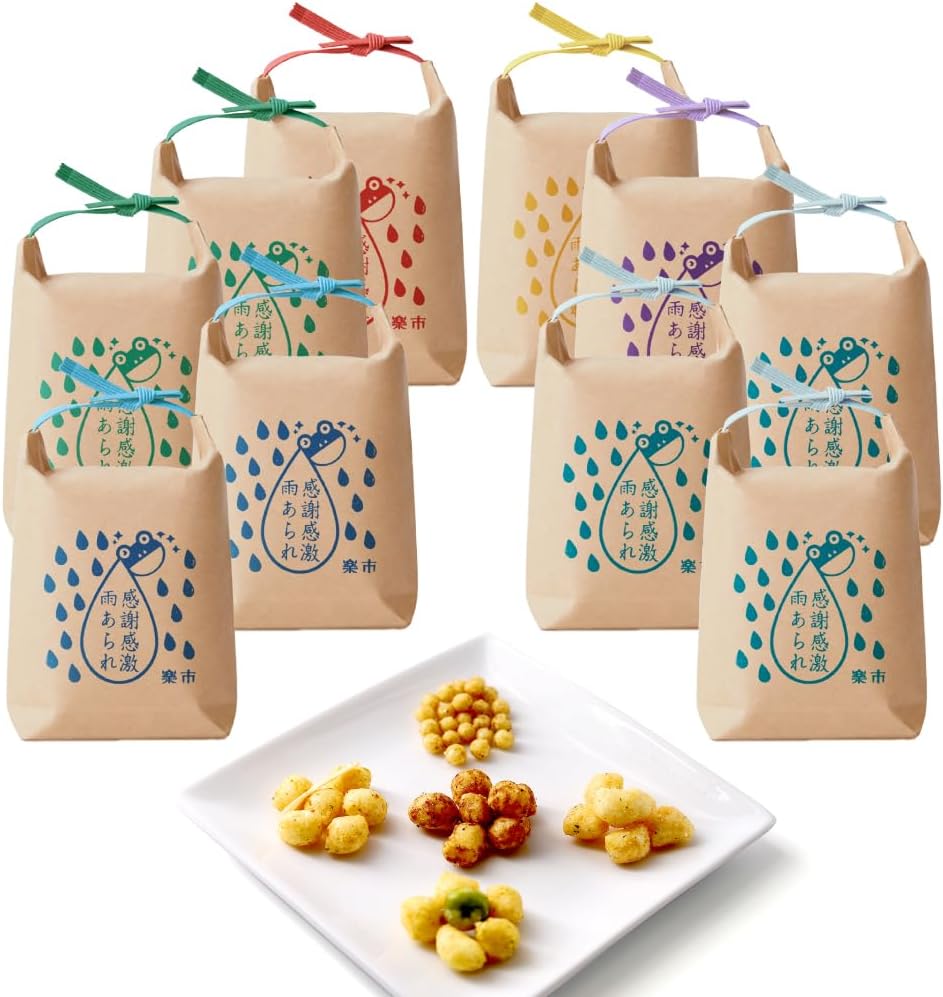 Okashi Rakuichi Kansha Kangeki Amearare Arigatou Arare Combination Set Rice Bags 10-Pack (Dashi Soy Sauce 10-Pack) Okak Individually Wrapped Hail Message Summer Gift Retirement Job Change Snacks Petit