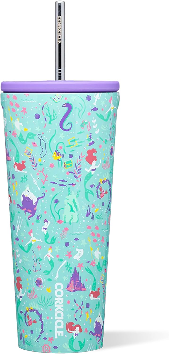 Corkcicle Vaso frío de Disney, mantiene las bebidas frías durante 12 horas, acero inoxidable con triple aislamiento, popote y tapa de rosca, regalo de verano, mantiene las bebidas frías - 24 onzas