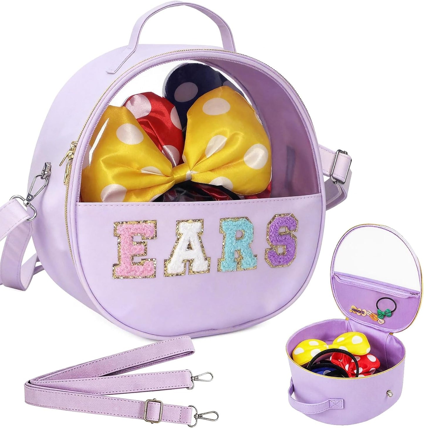 Estuche de Viaje Translúcido con Orejas de Ratón, Diadema de Letras de Chenilla Soporte para Orejas Organizador de Almacenamiento Impermeable de Accesorios para el Cabello para Mujeres