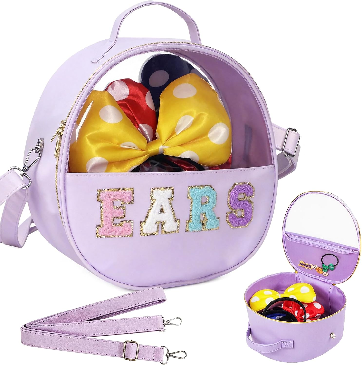 Estuche de Viaje Translúcido con Orejas de Ratón, Diadema de Letras de Chenilla Soporte para Orejas Organizador de Almacenamiento Impermeable de Accesorios para el Cabello para Mujeres