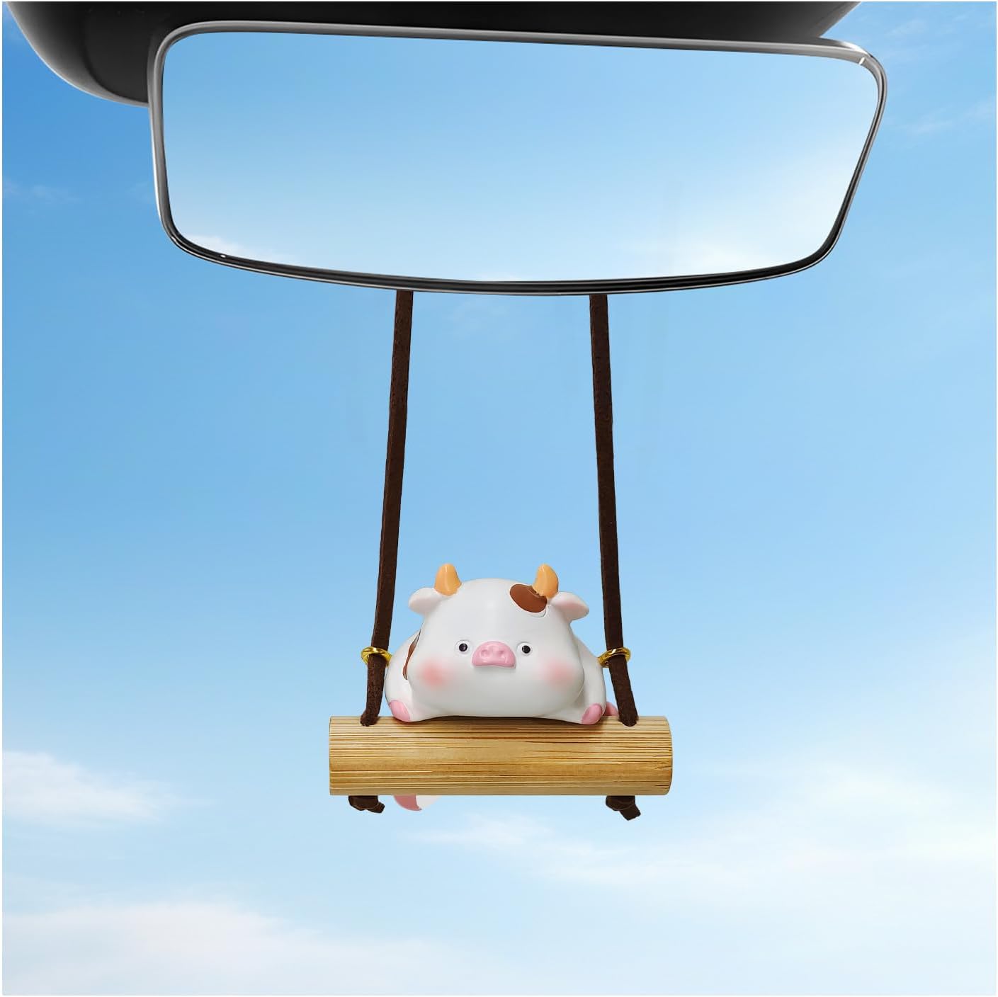 Adorno colgante de espejo retrovisor de vaca oscilante, bonito colgante de espejo retrovisor de resina, divertido colgante de vaca, accesorios interiores universales para automóvil, SUV, camión