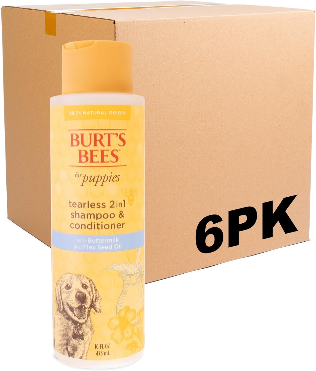 Burt's Bees for Pets Champú y acondicionador para cachorros sin lágrimas con suero de leche, champú suave 2 en 1 para cachorros, limpia y acondiciona la piel sensible, 16 onzas líquidas, paquete de 6