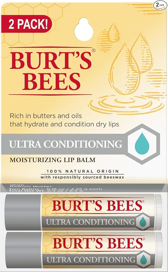 Burt's Bees Bálsamo labial – Cera de abeja original, hidratante labial con cera de abejas de origen responsable, sin tinte, tratamiento acondicionador de origen natural, 2 tubos, 0.15 onzas.