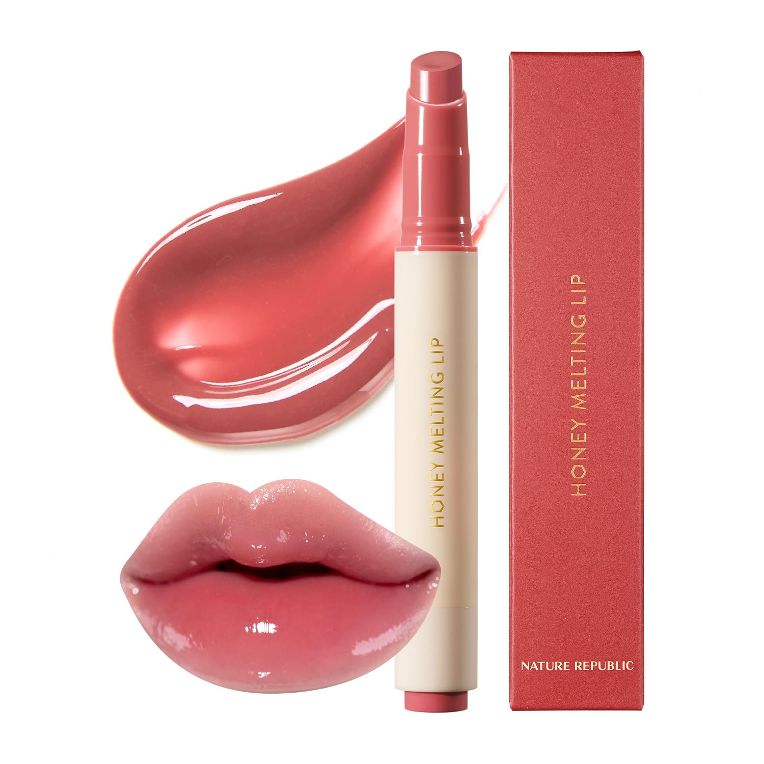 Nature Republic Labios de fusión de miel (03 BERRY) Palo de labios suave, brillo hidratante, bálsamos hidratantes, tinte transparente, brillo y acabado brillante, maquillaje coreano