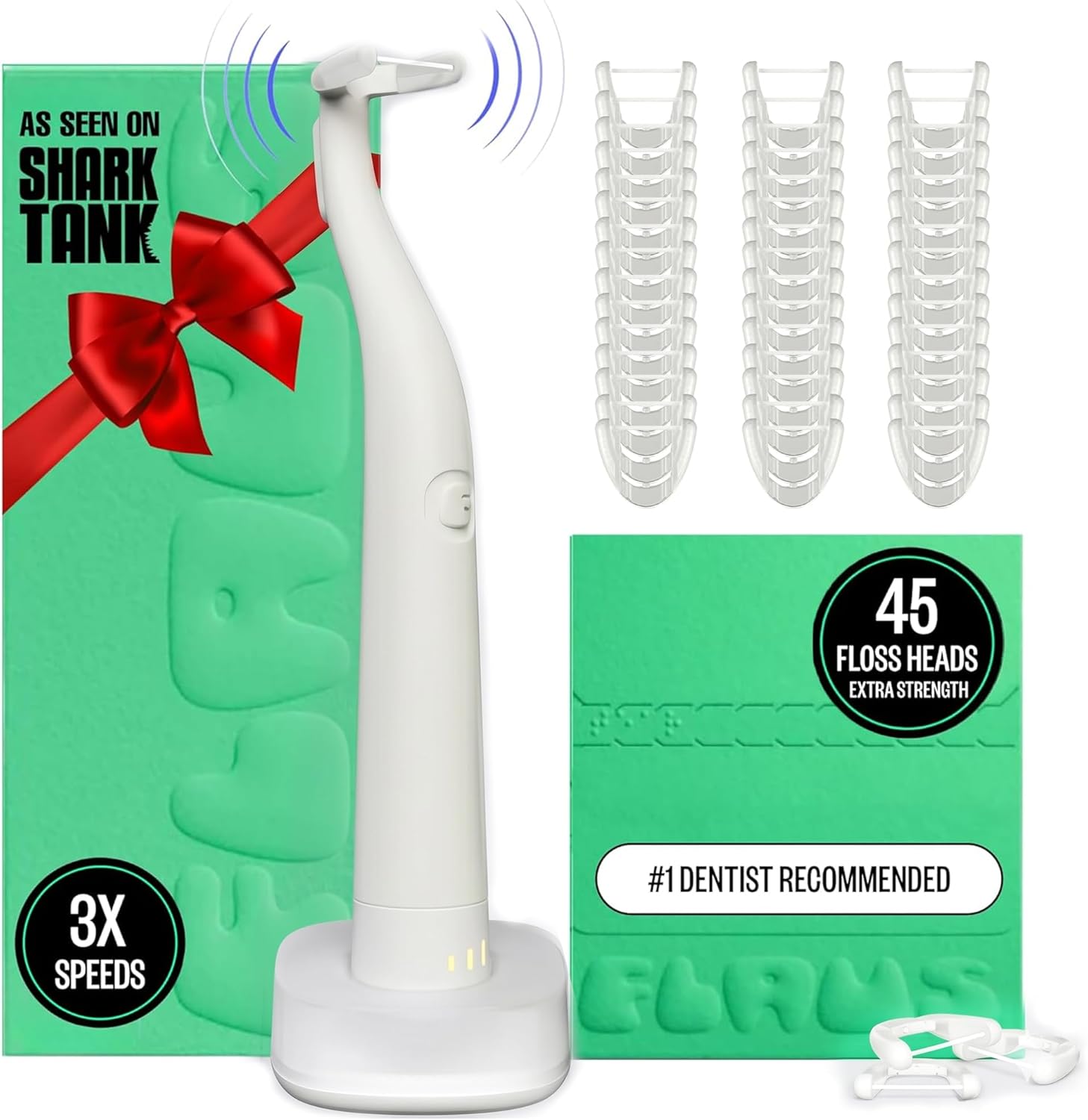 FLAUS Electric Flosser (Gentle Glide) - Shark Tank + Oprah's List - Water Floss Alternative - Dental Plaque Remover for Adults - Easy Vibration Power Flossing - Safe Portable Gum + Teeth Cleaning Tool