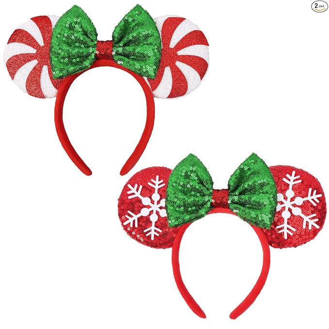 ETLUK 2 diademas de orejas de ratón de crucero, orejas de lentejuelas brillantes con ancla y lazo para mujeres y niñas, accesorios brillantes para el cabello de fiesta para parque temático y cosplay