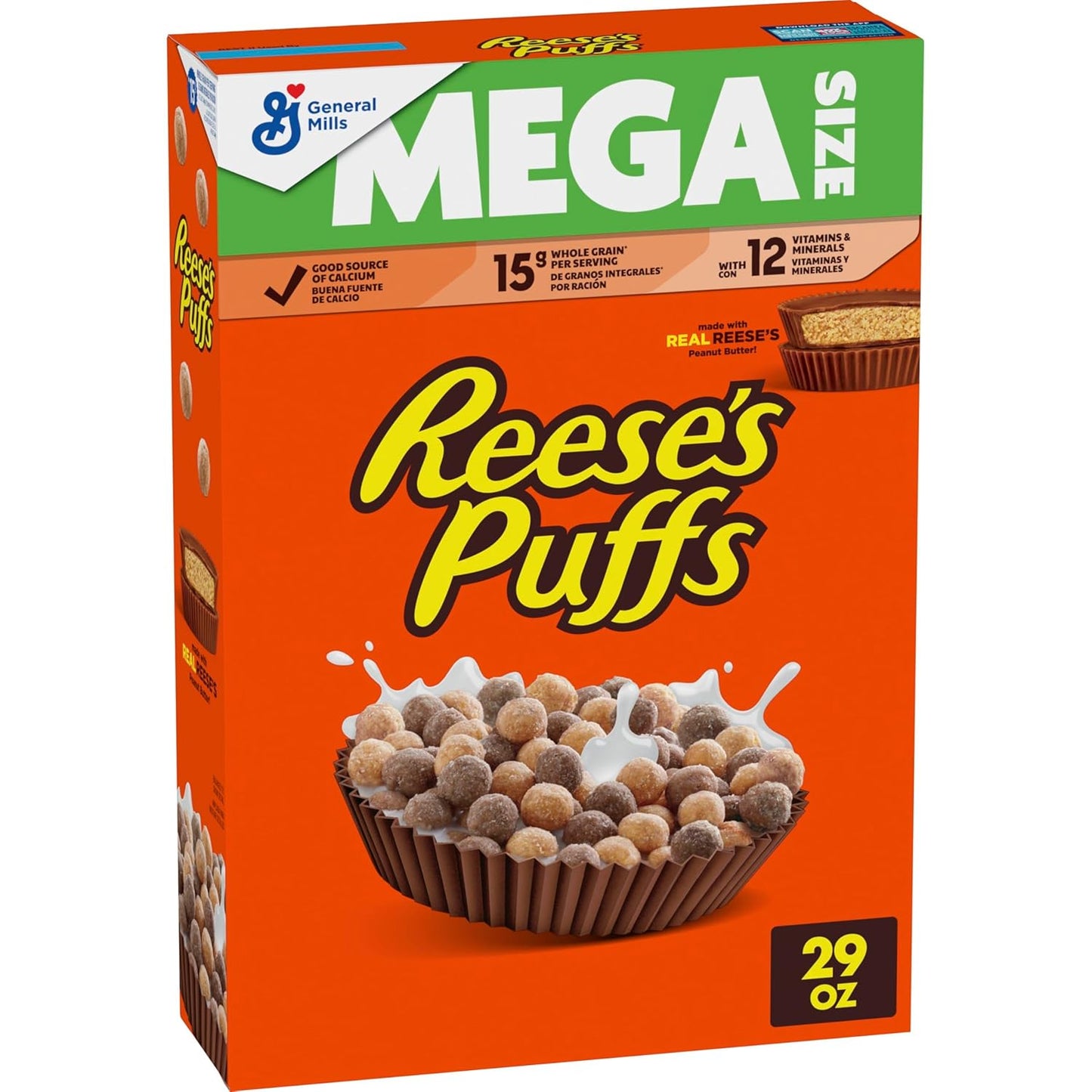 REESE’S PUFFS Chocolatey Peanut Butter Cereal, Kid Breakfast Cereal, Giant Size, 29 oz