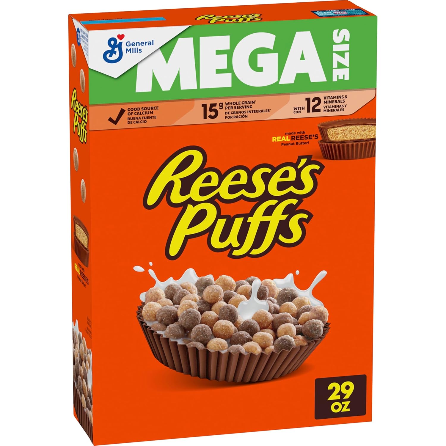 REESE’S PUFFS Chocolatey Peanut Butter Cereal, Kid Breakfast Cereal, Giant Size, 29 oz