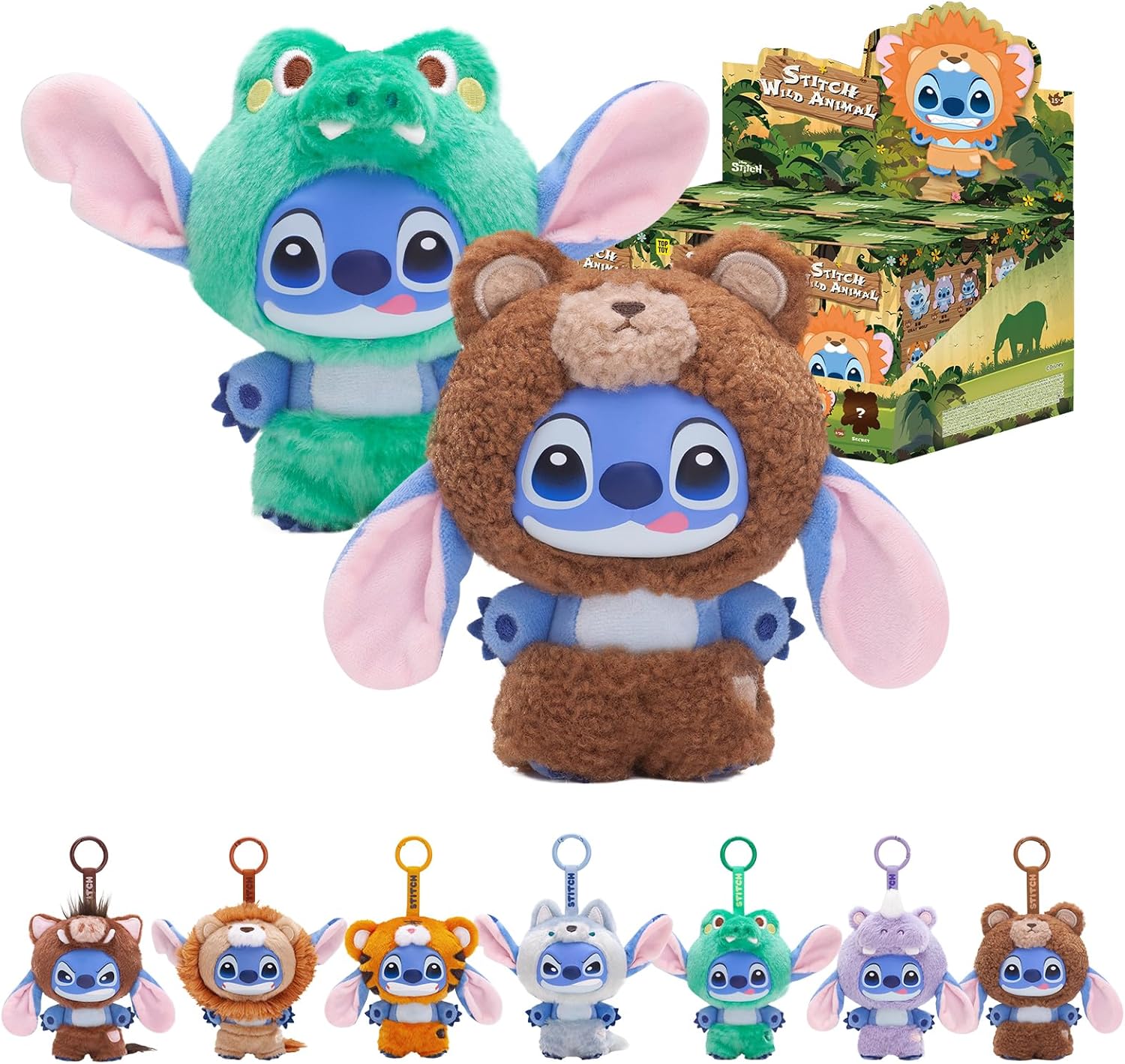 TOP TOY Disney Stitch "Wild Animals" Series Plush Toy, Soft Vinyl [1 Piece] Gacha Gacha Blind Box Figure, Plastic Model, Premium Toy, Birthday Present, Stitch Character, For Collectors, Christmas Gift