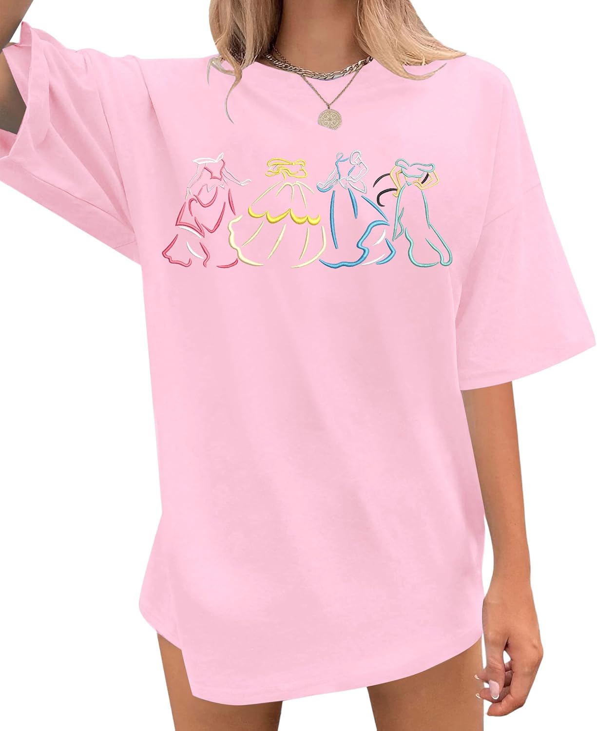 Camisa mágica para mujer, camisas bordadas de princesa, de gran tamaño, para vacaciones familiares, camisetas casuales de vacaciones