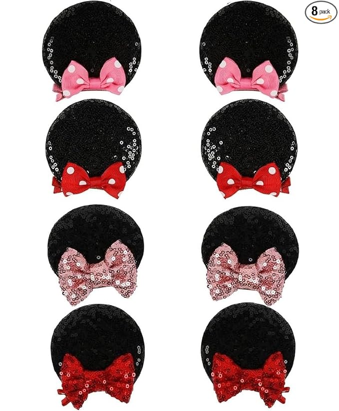 Clips de Lazos para el Cabello con Orejas de Ratón, Paquete de Orejas de Ratón con Brillantina, Bonitos Lazos para el Cabello, Accesorios para el Cabello para Mujeres, Disfraz, Favor de Fiesta de