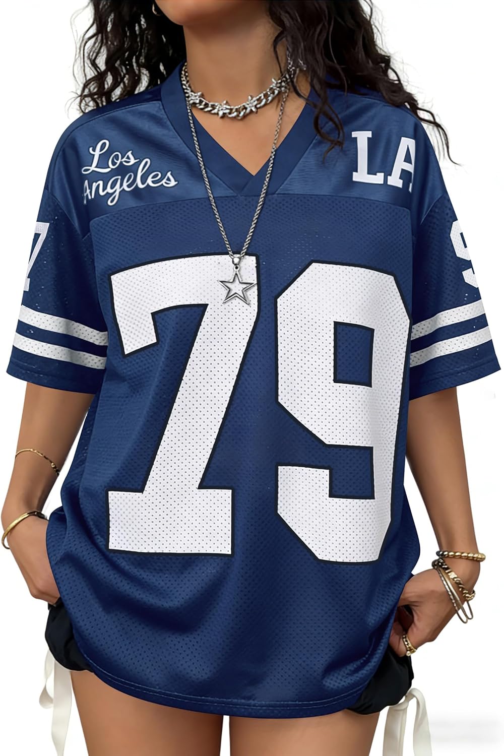 Camisetas de jersey para mujer, camisetas gráficas de gran tamaño, camisetas Y2K, cuello en V, lindas camisetas de calle, camiseta de fútbol