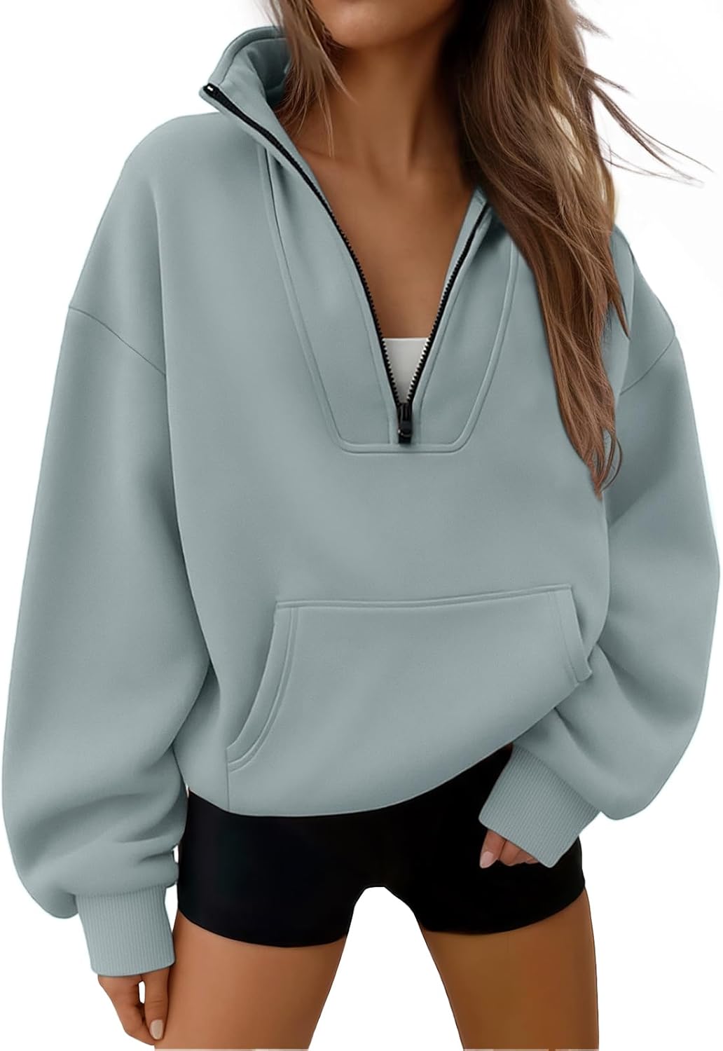 Trendy Queen - Sudaderas con medio cierrey capucha de gran tamaño, comoda, extragrande, para otoño, Y2K, ropa de invierno, 2024
