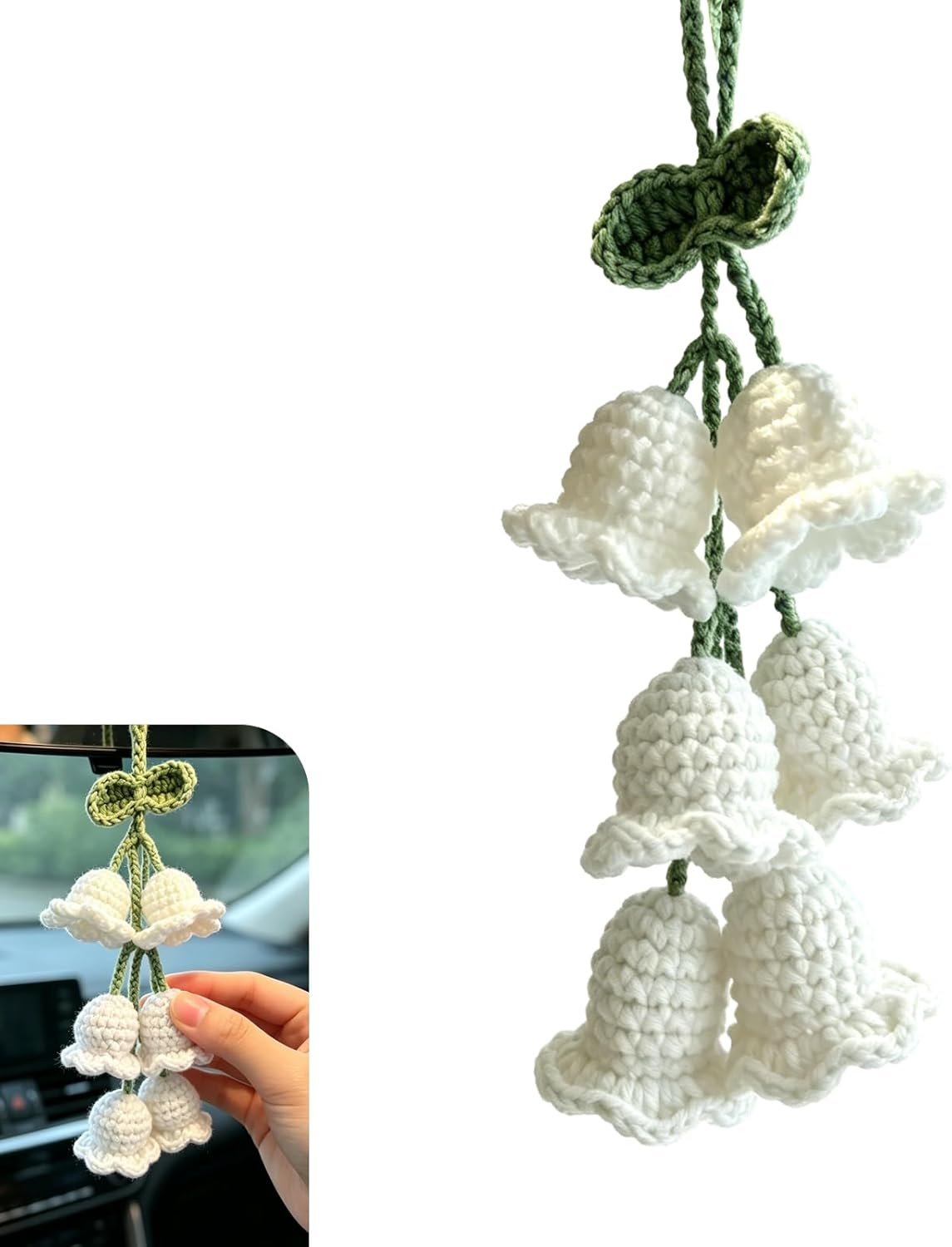 Car Mirror Lily Flower Hanging Ornament, Handmade Knitted Sweet Flower Design Rear View Mirror Pendant, Gradient Auto Interior Rearview Decor, Universal for Most Cars, SUVs, Trucks (Blue)