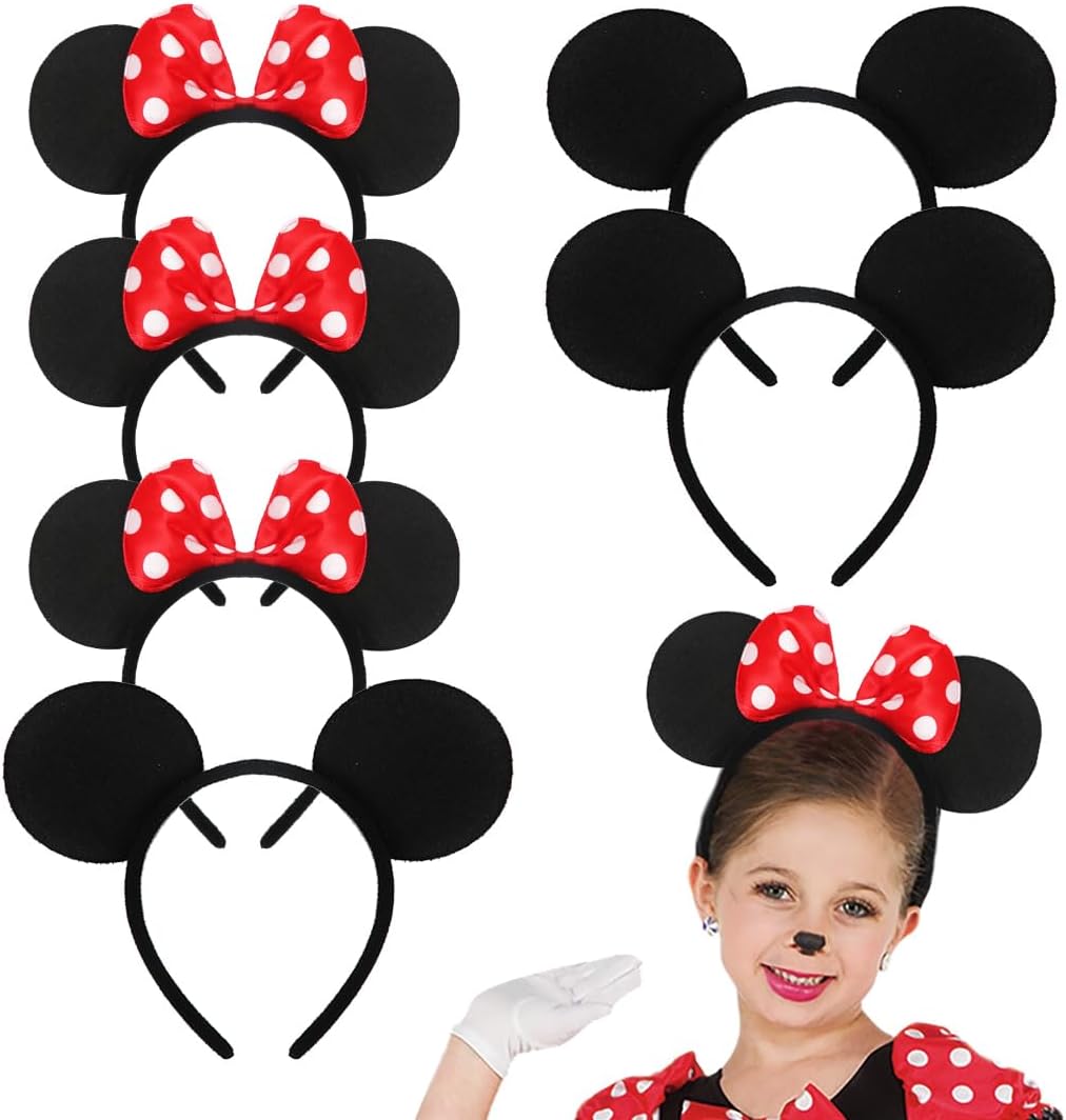 Meleager 12 x Cartoon Mouse Ear Headbands, Hair Accessories for Children and Adults for Birthday Parties, Christmas, Carnival, Halloween, as Gifts