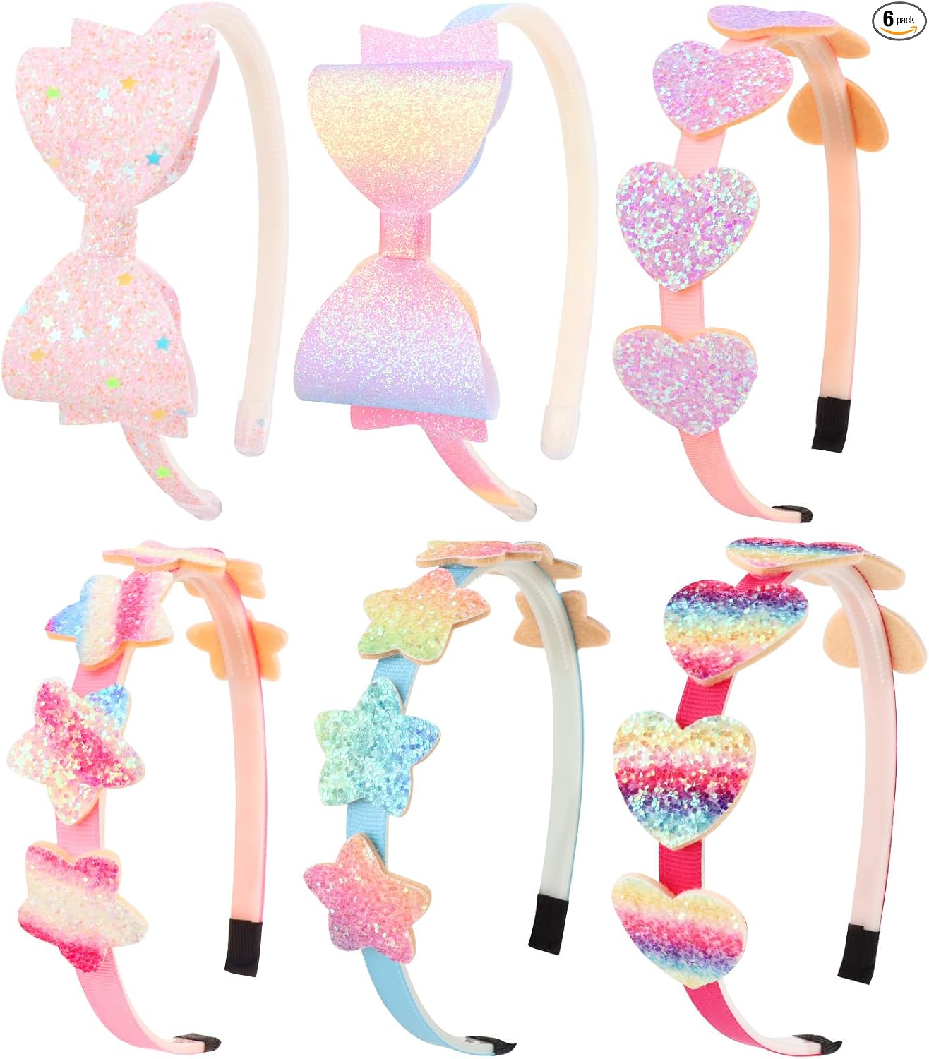 DRESHOW Girls Bow Headbands Glitter Headband for Childs Heart Star Headband for Toddlers Teens